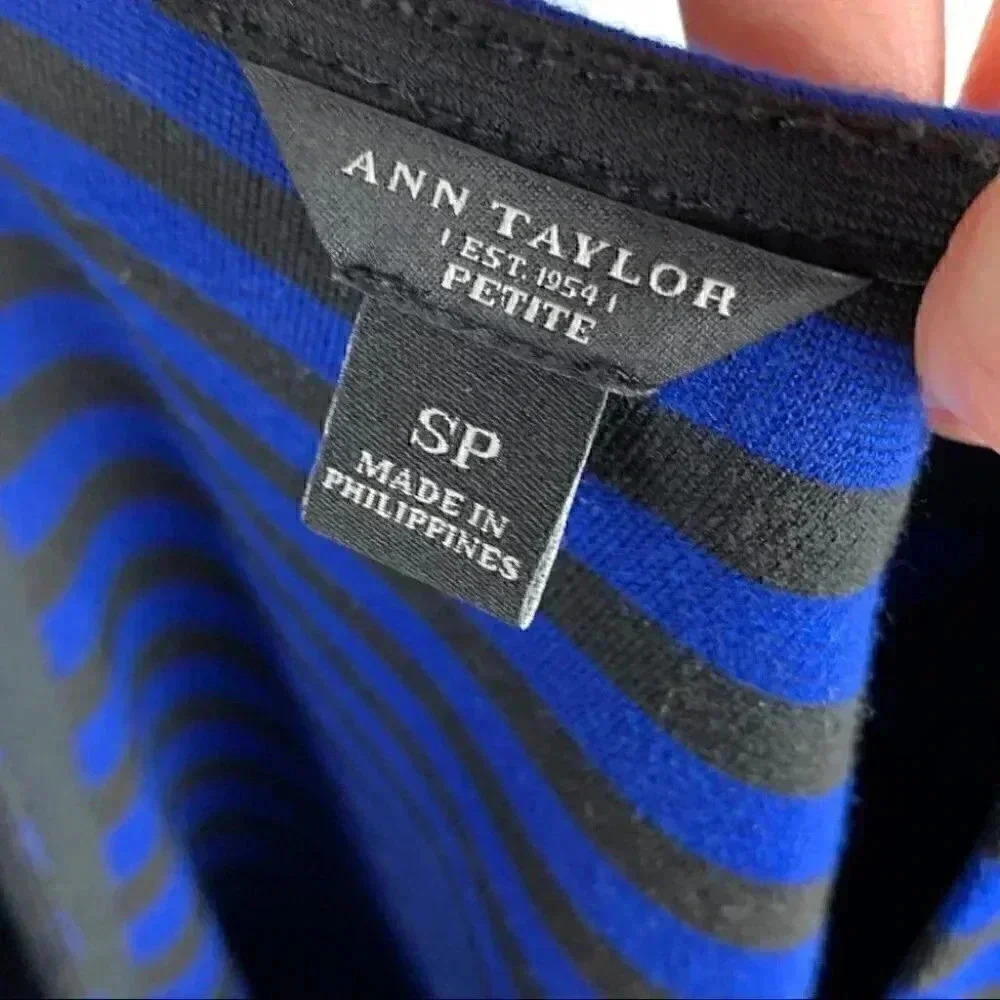 Ann Taylor dress size SP black blue striped pencil - Picture 7 of 10